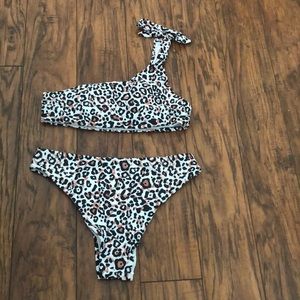 SHEIN leopard knot one shoulder bikini swimsuit